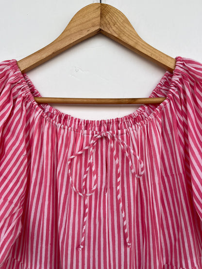 Pink Stripe Cotton Maxi Dress | Boho Summer Tiered Dress | Lightweight Vacation Dress