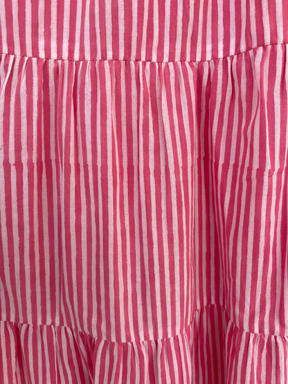 Pink Stripe Cotton Maxi Dress | Boho Summer Tiered Dress | Lightweight Vacation Dress