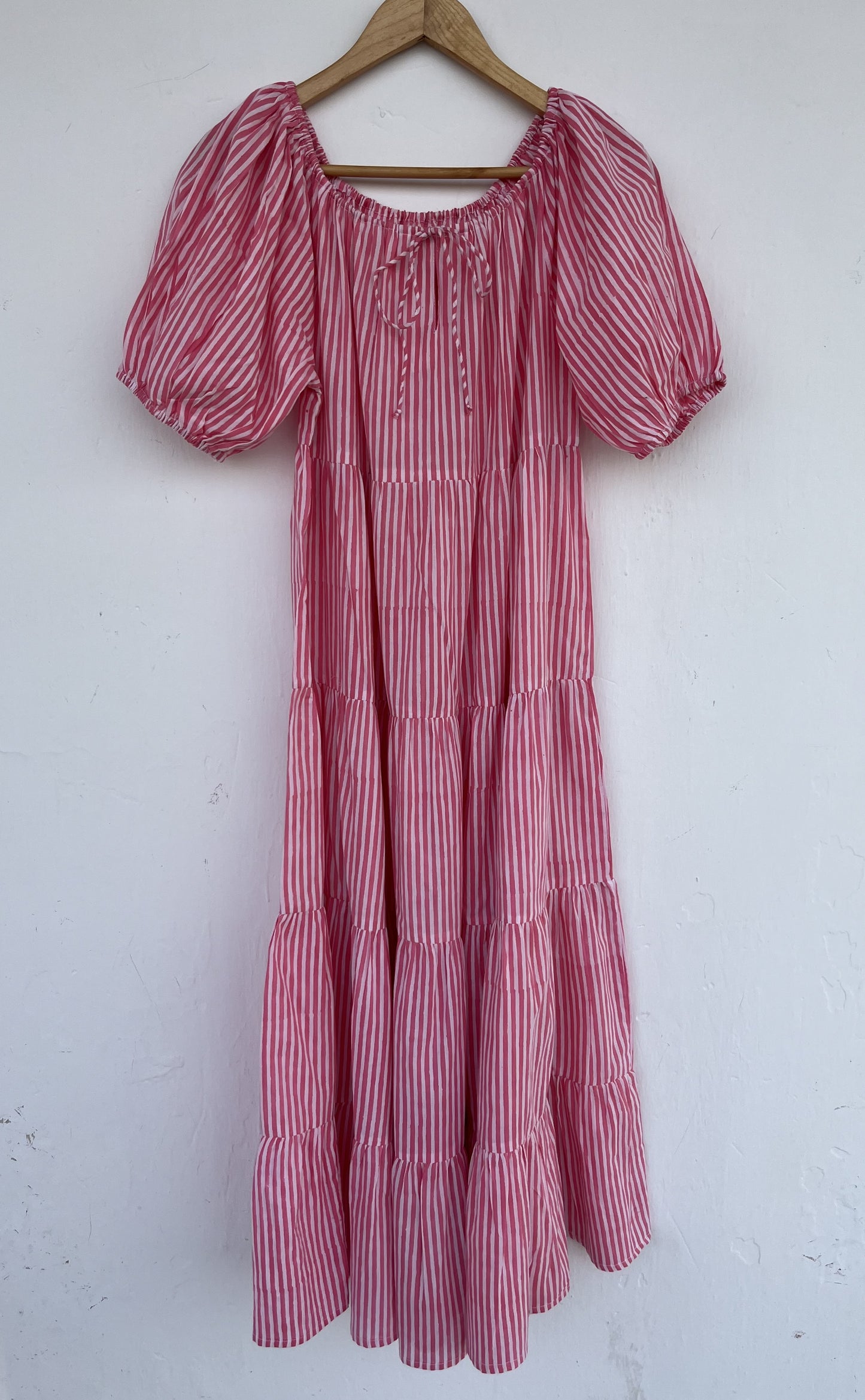 Pink Stripe Cotton Maxi Dress | Boho Summer Tiered Dress | Lightweight Vacation Dress