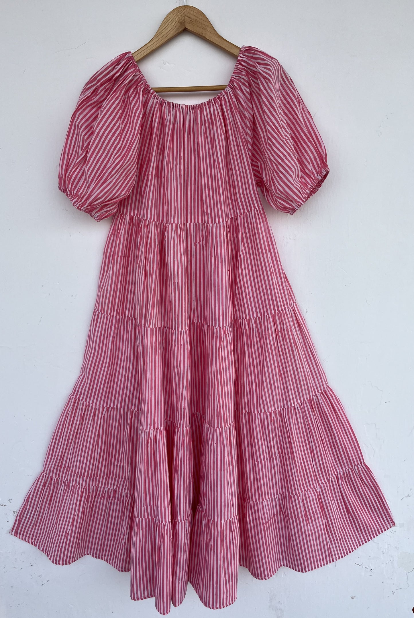Pink Stripe Cotton Maxi Dress | Boho Summer Tiered Dress | Lightweight Vacation Dress