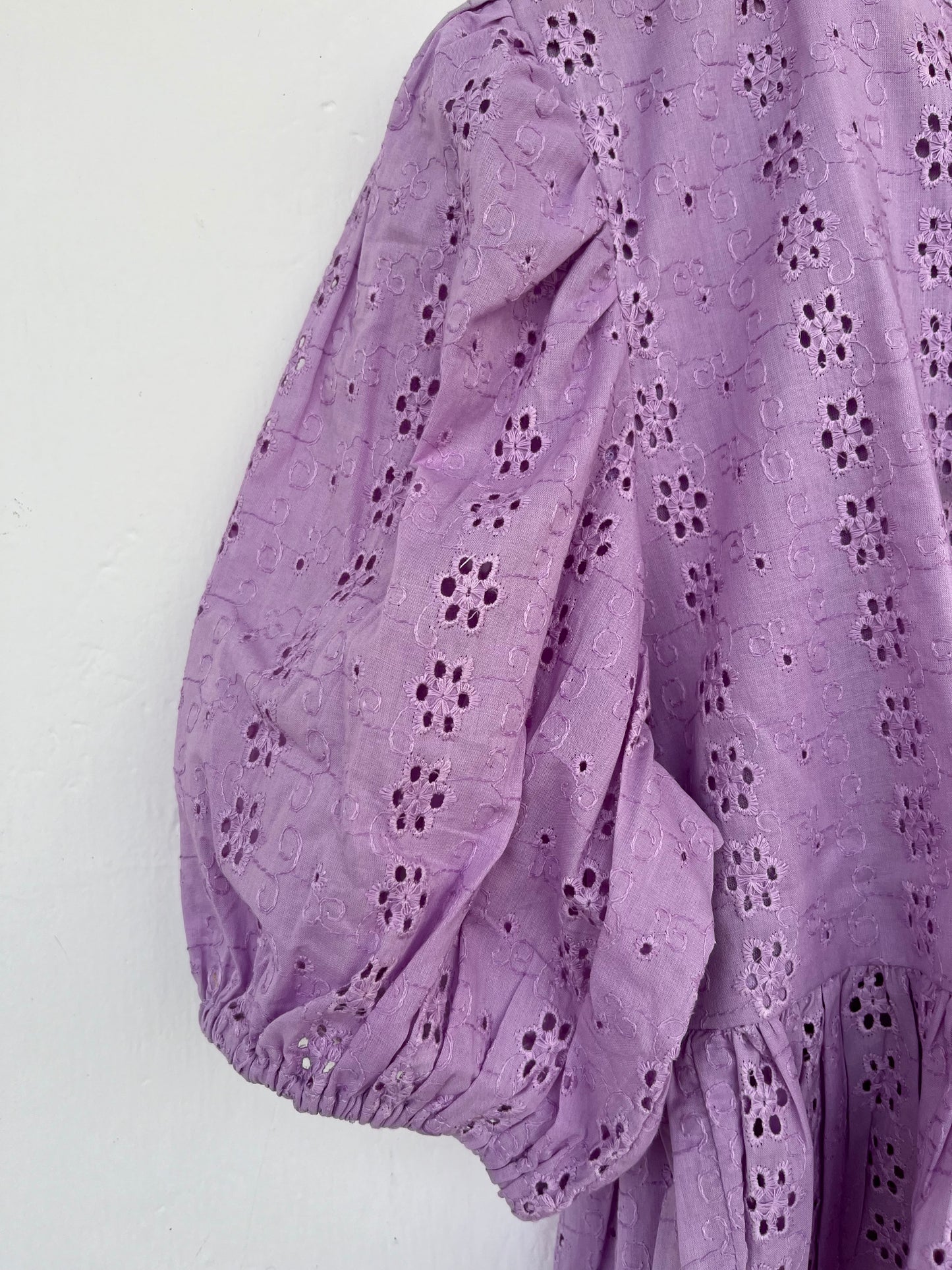 Lavender Cotton Eyelet Top | Boho Summer Blouse | Tie Front Babydoll Top
