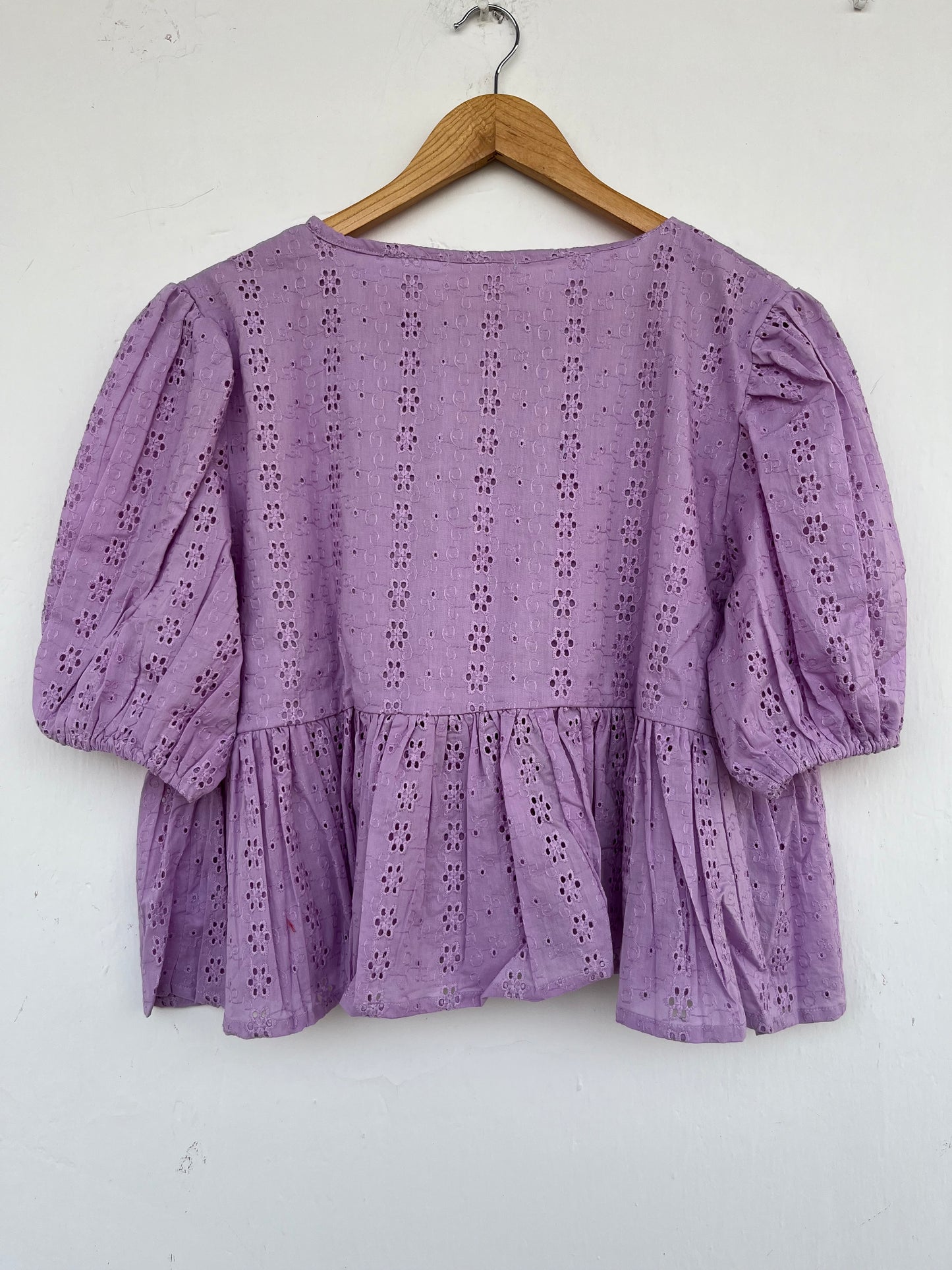 Lavender Cotton Eyelet Top | Boho Summer Blouse | Tie Front Babydoll Top
