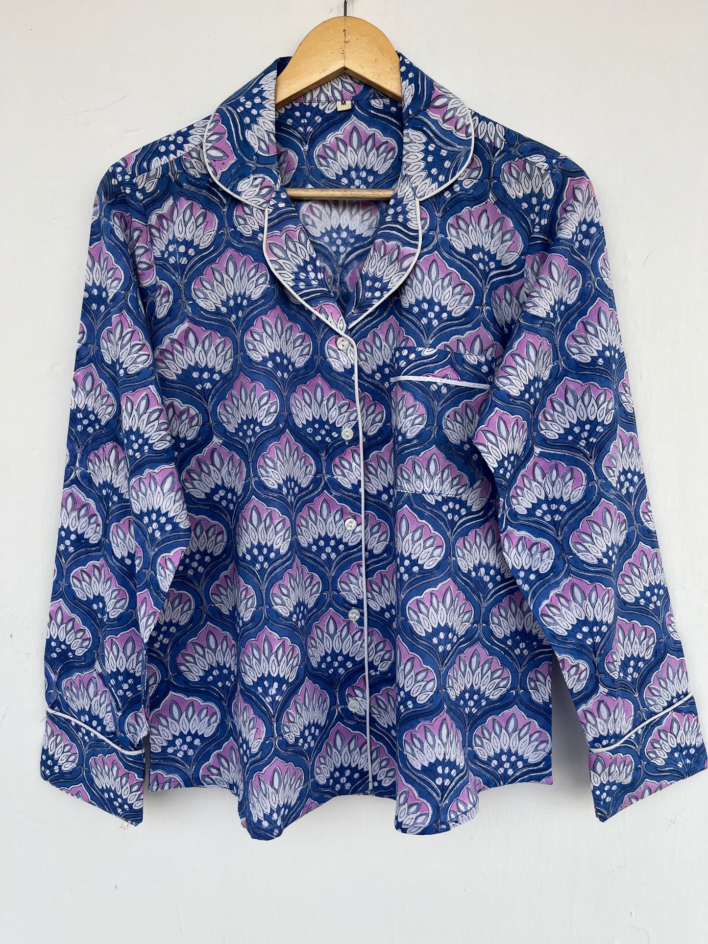 Blue Floral Sleepwear Set | Soft Cotton Night Suit | Button Down Shirt Pants