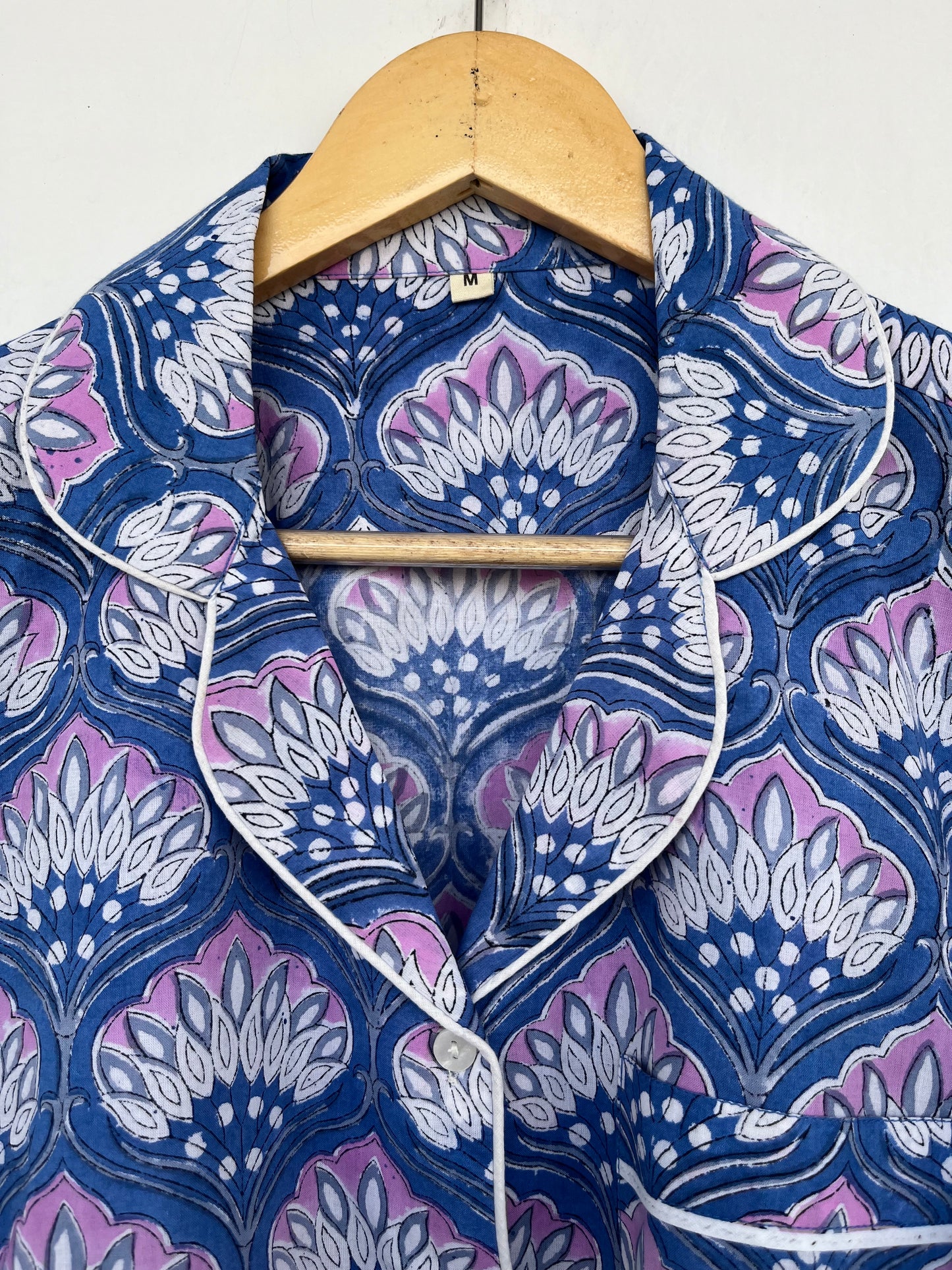 Blue Floral Sleepwear Set | Soft Cotton Night Suit | Button Down Shirt Pants