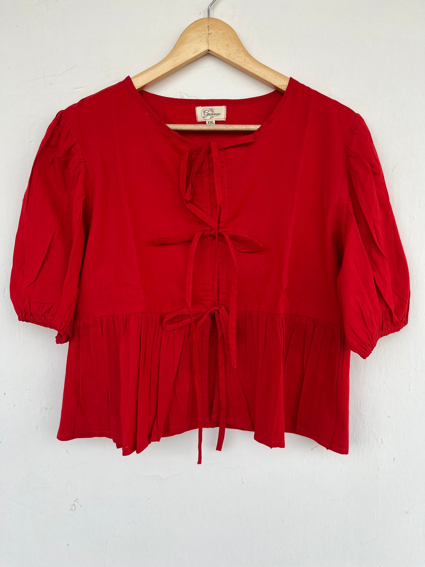 Red Cotton Summer Blouse | Boho Summer Top | Breathable Cotton Shirt