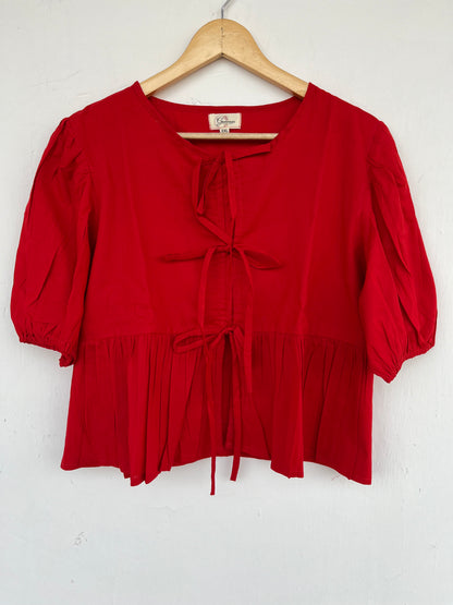 Red Cotton Summer Blouse | Boho Summer Top | Breathable Cotton Shirt