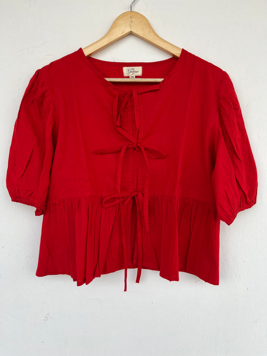 Red Cotton Summer Blouse | Boho Summer Top | Breathable Cotton Shirt