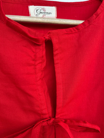 Red Cotton Summer Blouse | Boho Summer Top | Breathable Cotton Shirt