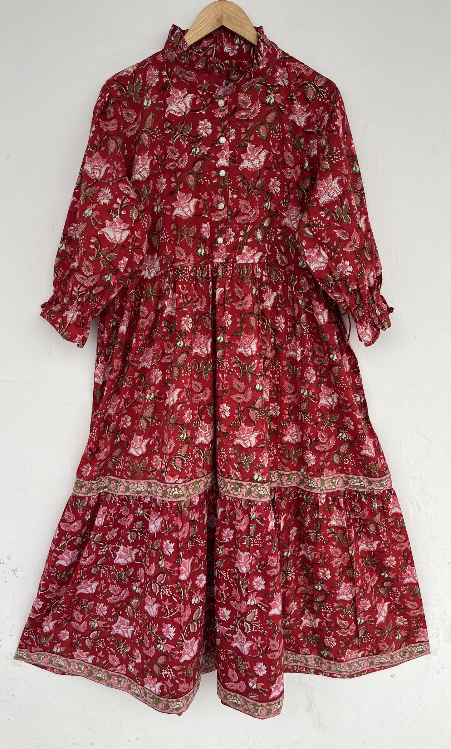 Red Floral Partywear Summer Dress | Soft Cotton Long Maxi | Ladies Holiday Wear