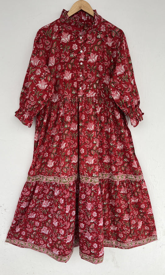 Red Floral Partywear Summer Dress | Soft Cotton Long Maxi | Ladies Holiday Wear