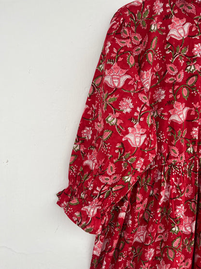 Red Floral Partywear Summer Dress | Soft Cotton Long Maxi | Ladies Holiday Wear