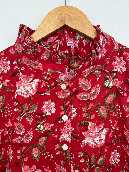 Red Floral Partywear Summer Dress | Soft Cotton Long Maxi | Ladies Holiday Wear