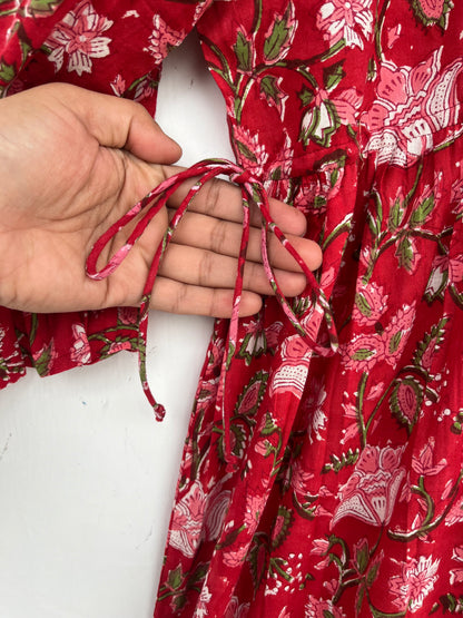 Red Floral Partywear Summer Dress | Soft Cotton Long Maxi | Ladies Holiday Wear