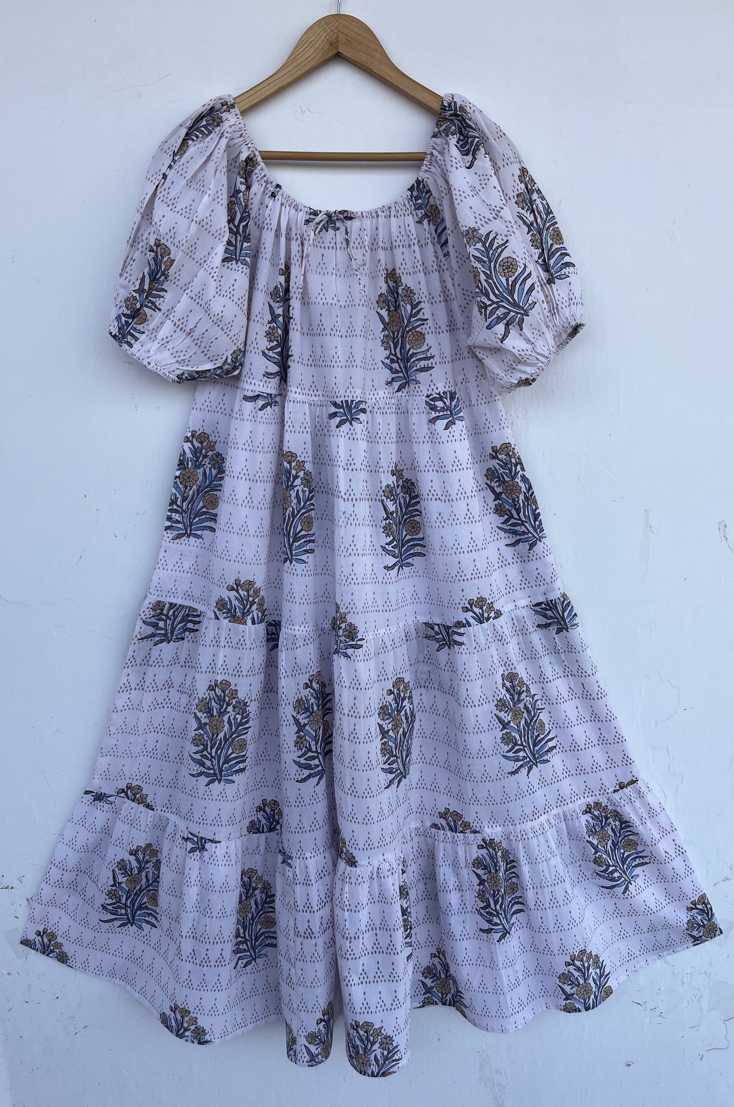 White Floral Short Sleeve Maxi | Loose Fit Long Cotton Dress | Summer Boho Outfit