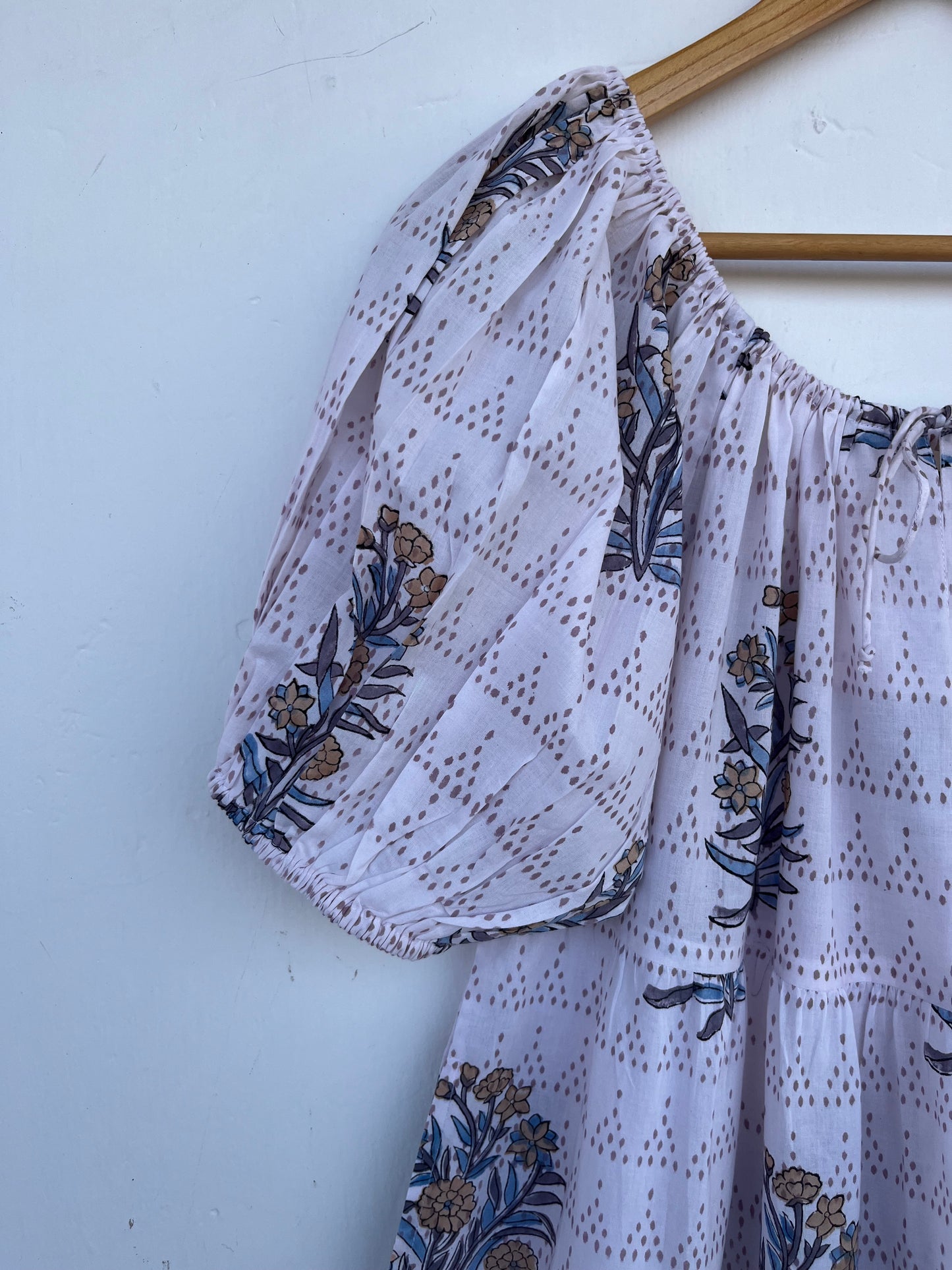 White Floral Short Sleeve Maxi | Loose Fit Long Cotton Dress | Summer Boho Outfit