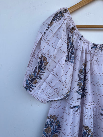 White Floral Short Sleeve Maxi | Loose Fit Long Cotton Dress | Summer Boho Outfit