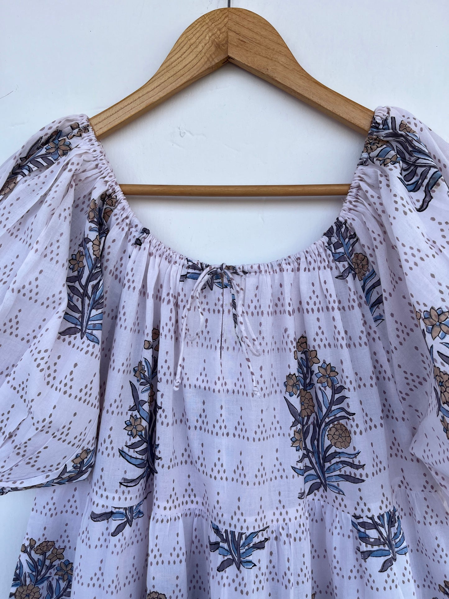 White Floral Short Sleeve Maxi | Loose Fit Long Cotton Dress | Summer Boho Outfit