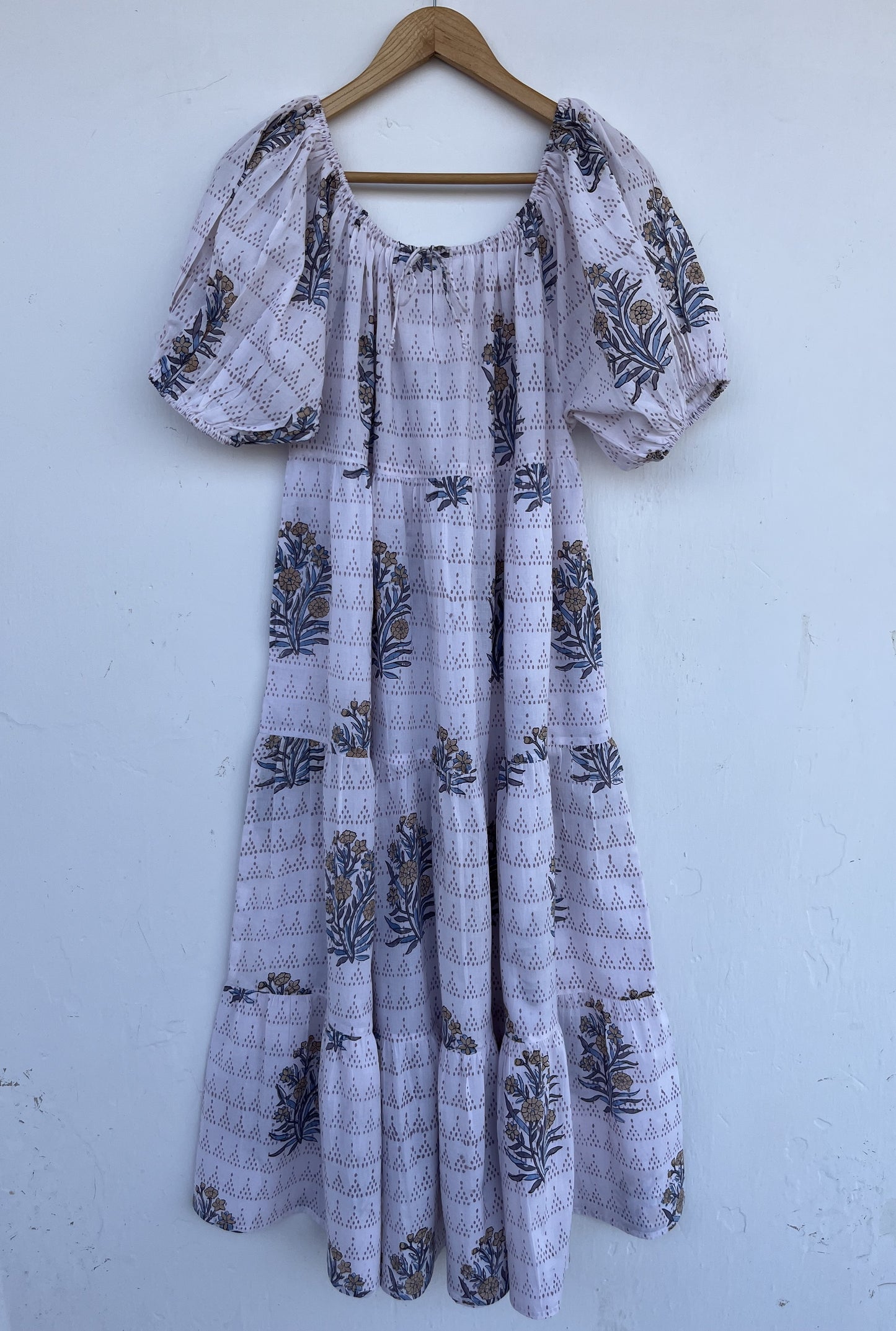 White Floral Short Sleeve Maxi | Loose Fit Long Cotton Dress | Summer Boho Outfit