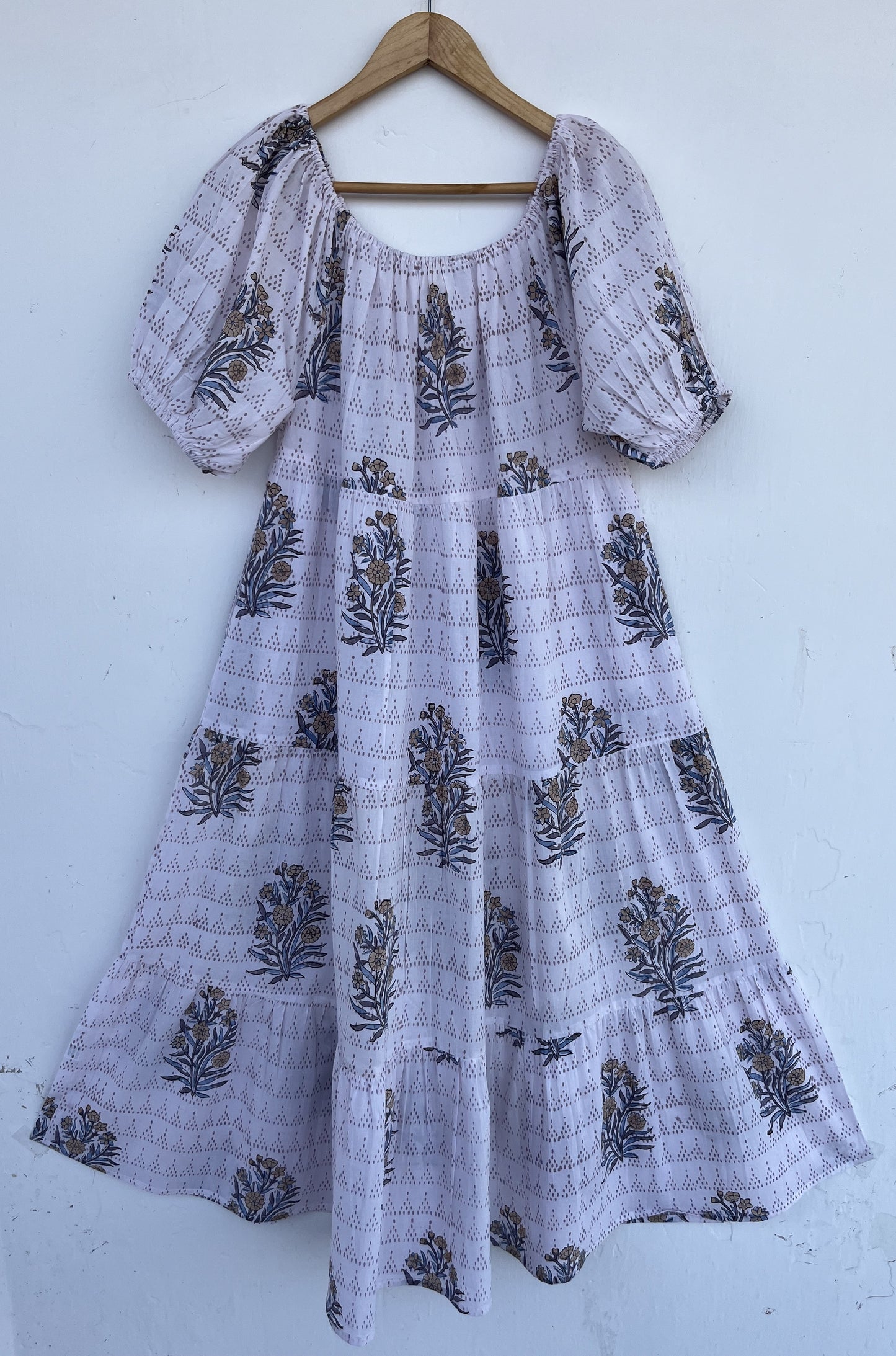 White Floral Short Sleeve Maxi | Loose Fit Long Cotton Dress | Summer Boho Outfit