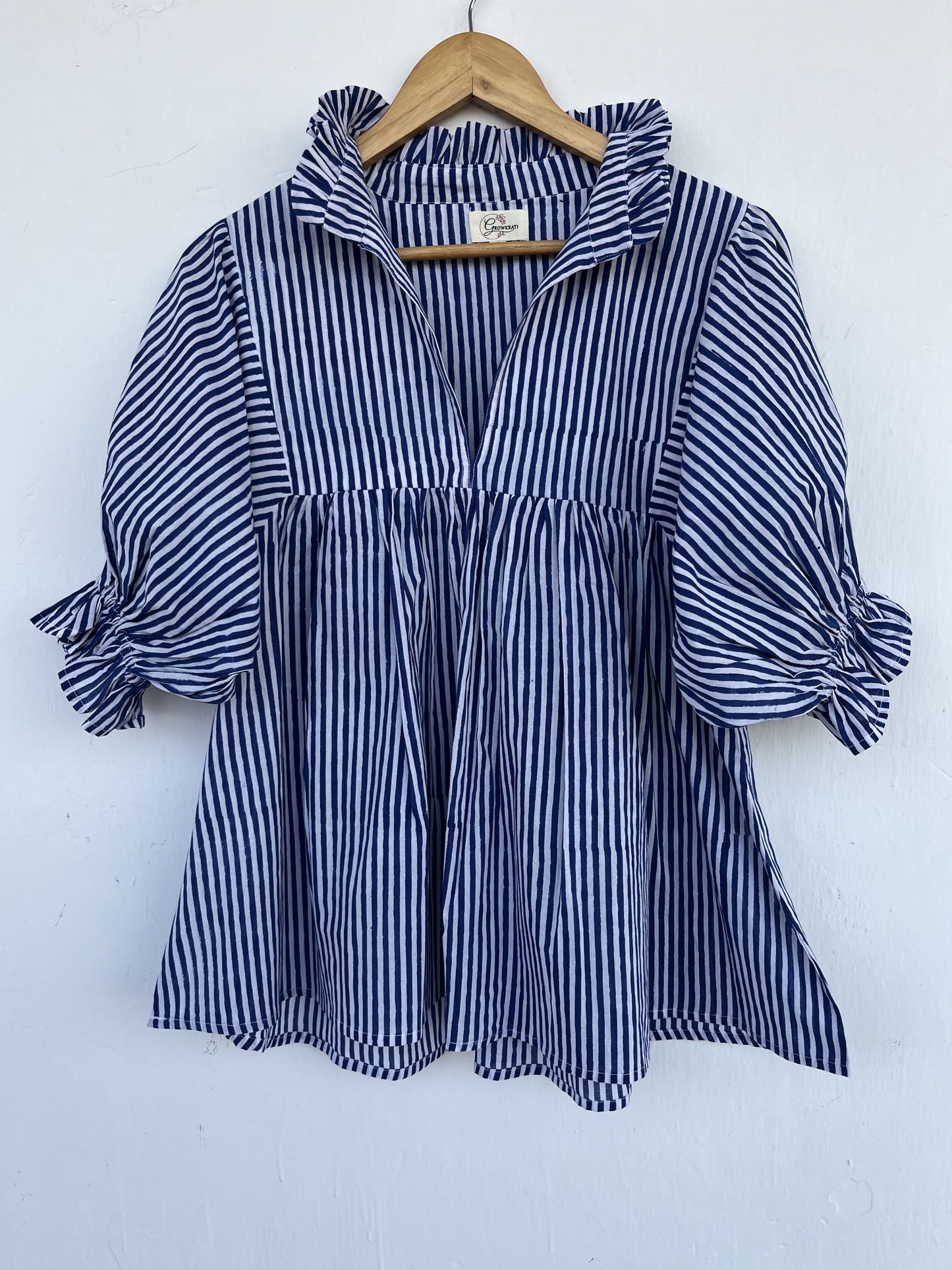Blue Stiped Pure Cotton Blouse | Summer Top | Ladies Office Wear