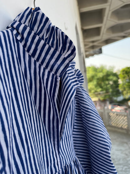Blue Stiped Pure Cotton Blouse | Summer Top | Ladies Office Wear