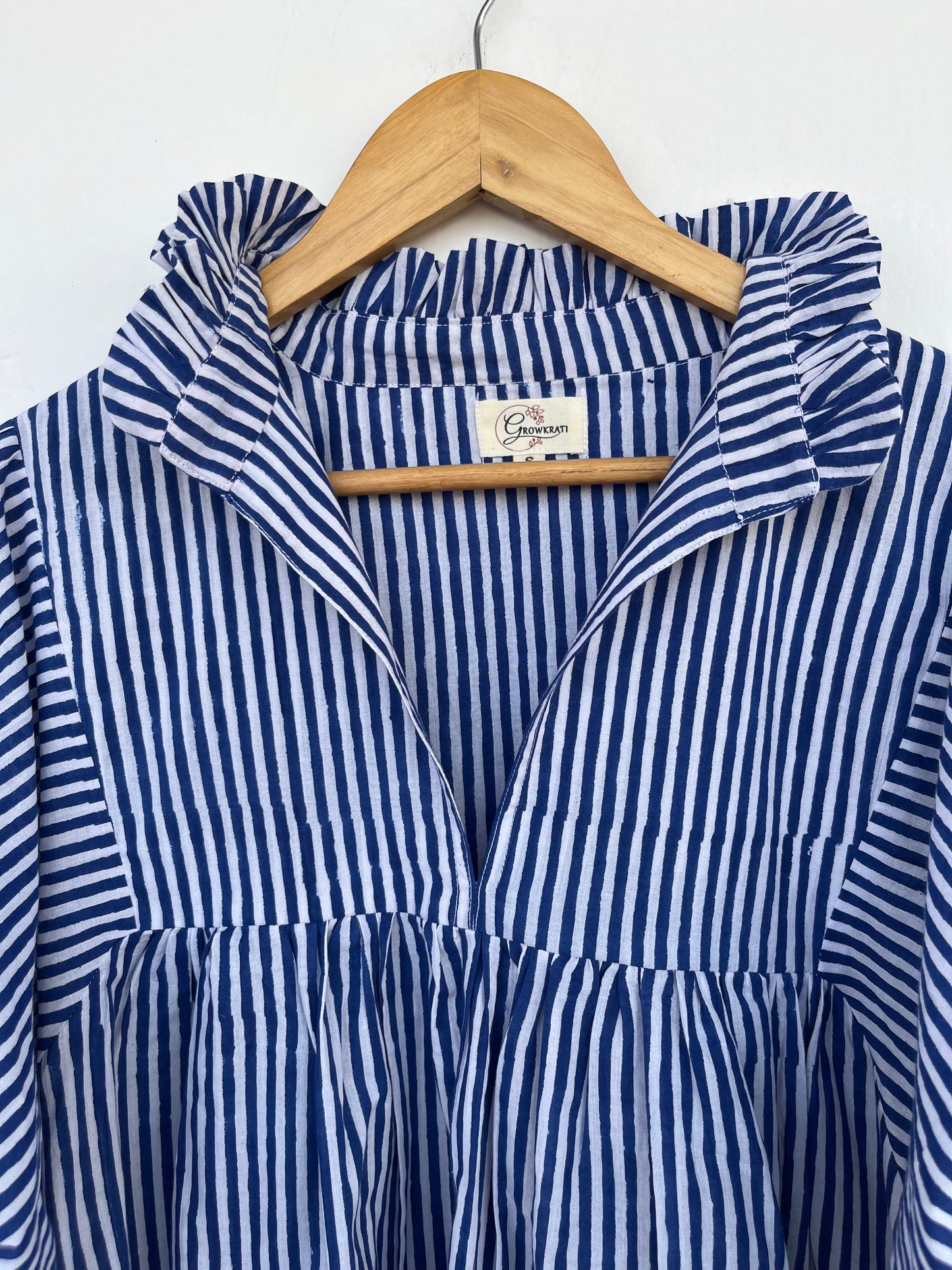 Blue Stiped Pure Cotton Blouse | Summer Top | Ladies Office Wear