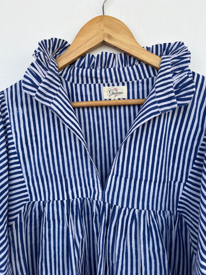 Blue Stiped Pure Cotton Blouse | Summer Top | Ladies Office Wear