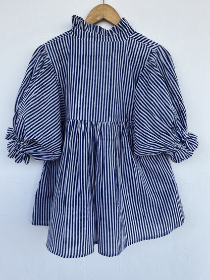 Blue Stiped Pure Cotton Blouse | Summer Top | Ladies Office Wear