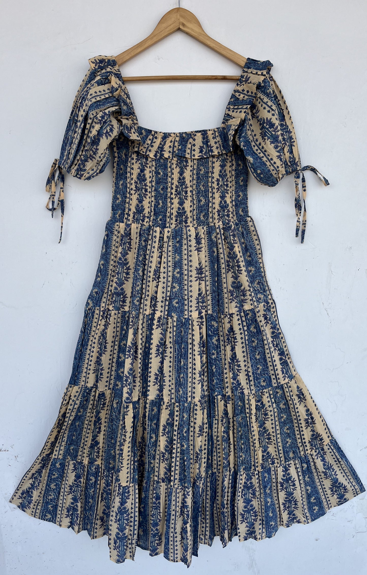 Smocked Bodice Boho Dress | Pure Cotton Picnic Holiday Long Maxi