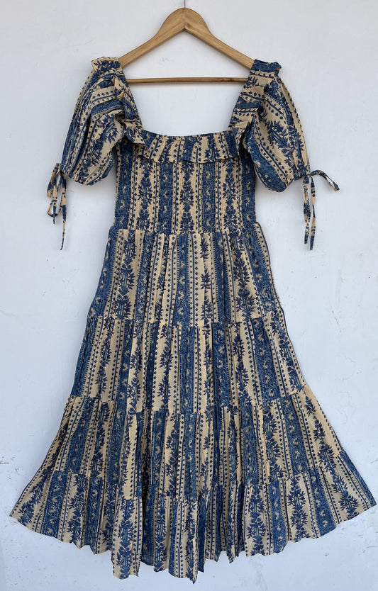 Smocked Bodice Boho Dress | Pure Cotton Picnic Holiday Long Maxi