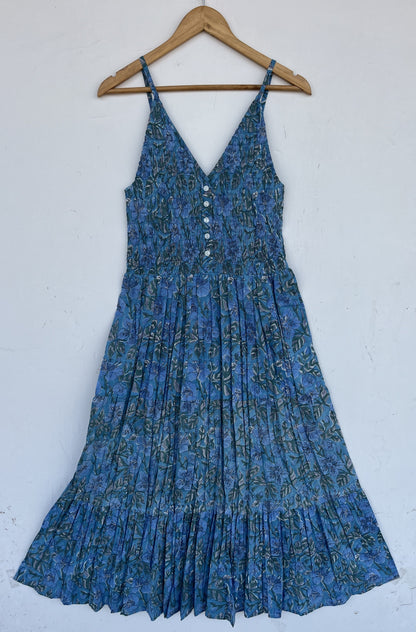 Spaghetti Strap Summer Dress | Spaghetti Strap Summer Dress Blue Floral Cotton | Floral Beachwear