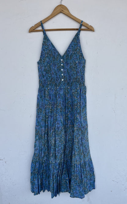 Spaghetti Strap Summer Dress | Spaghetti Strap Summer Dress Blue Floral Cotton | Floral Beachwear