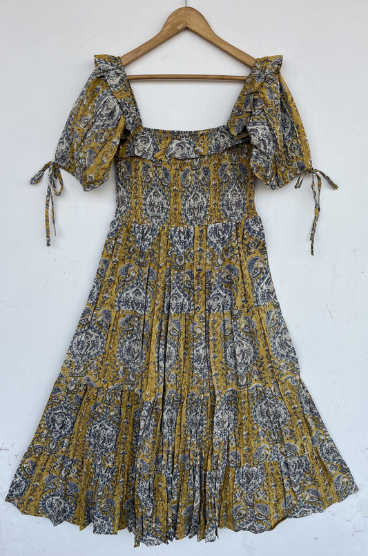 Paisley Cotton Vacation Dress Women | Yellow Summer Lightweight Dress