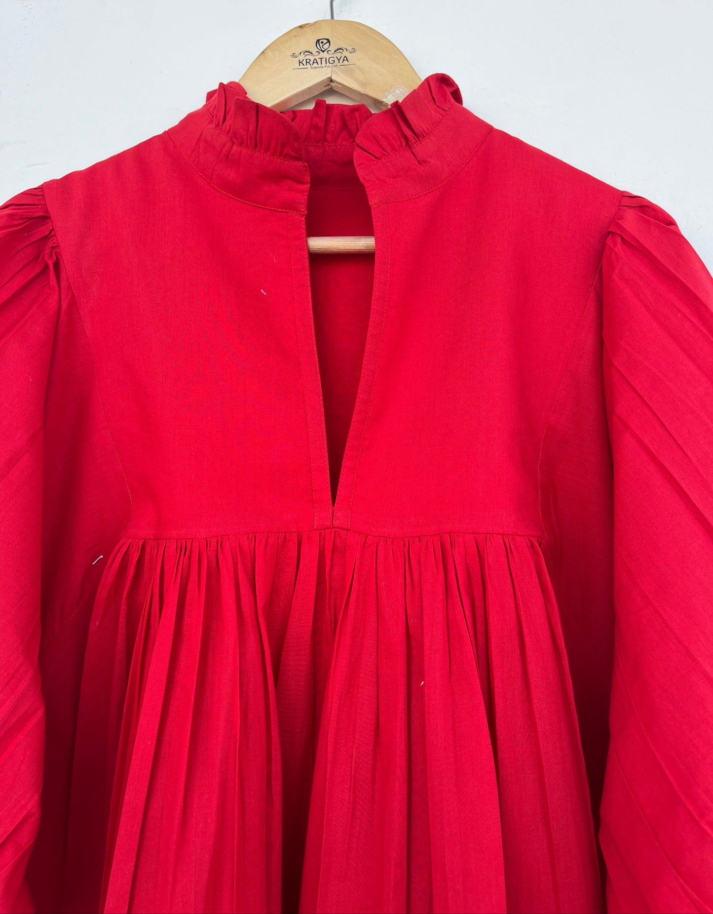 Solid Red Cotton Maxi Long Dress