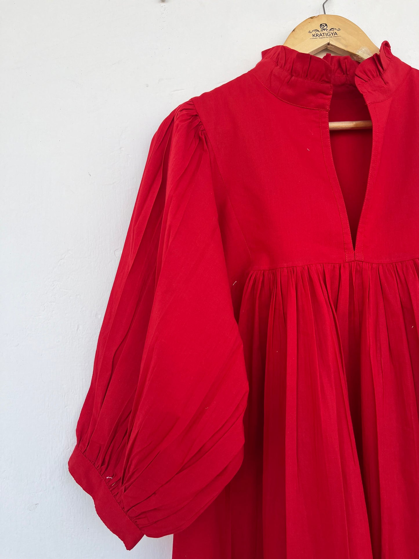 Solid Red Cotton Maxi Long Dress