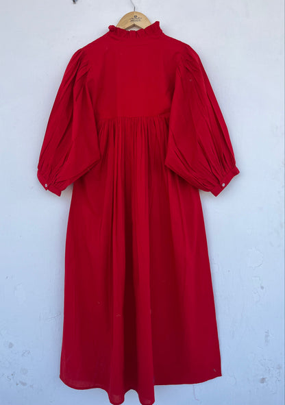 Solid Red Cotton Maxi Long Dress