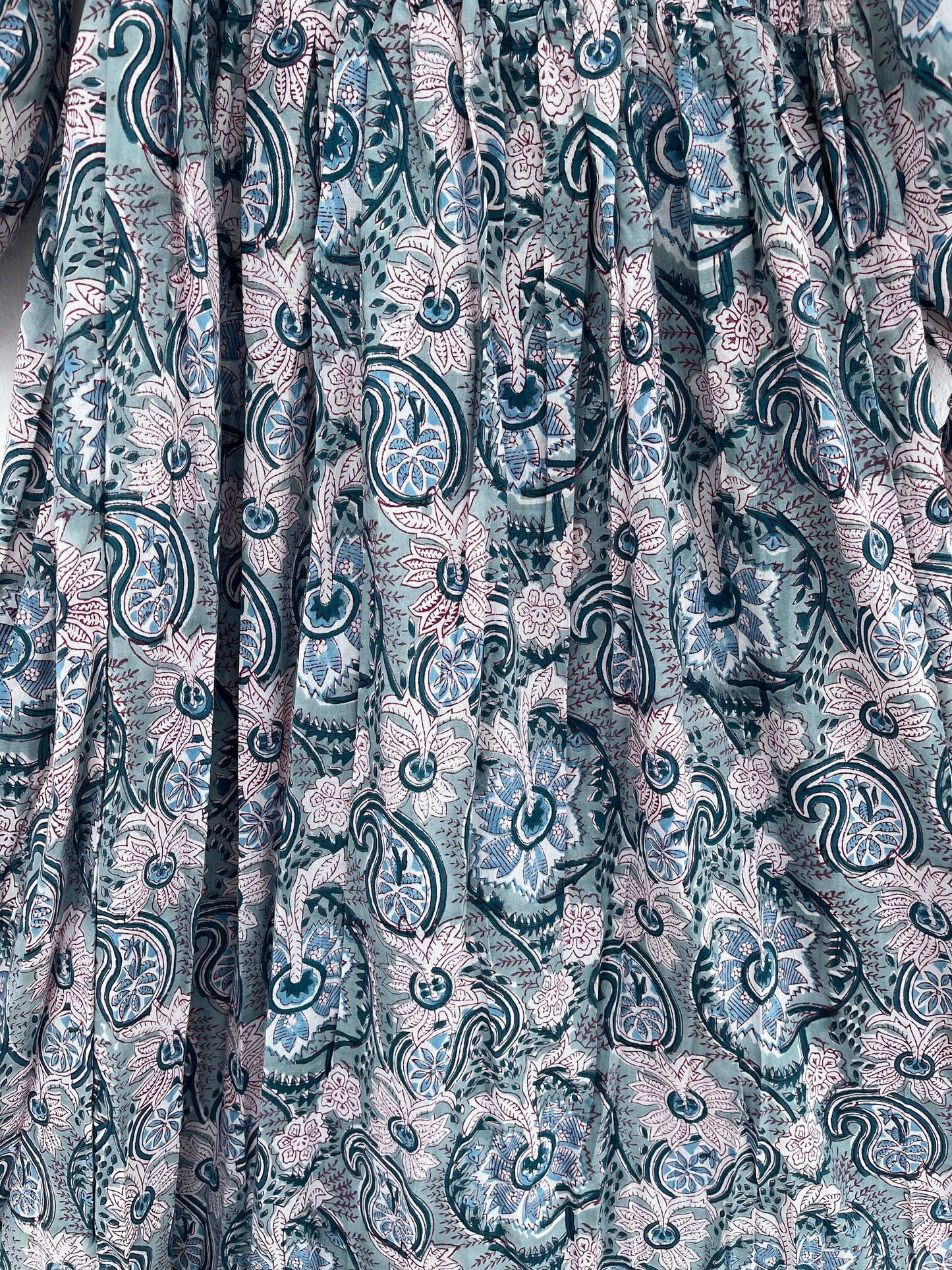 Teal Paisley Smocked Cotton Boho Maxi Summer Dress