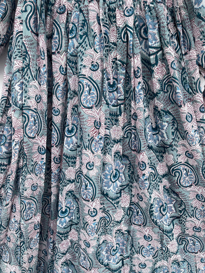 Teal Paisley Smocked Cotton Boho Maxi Summer Dress
