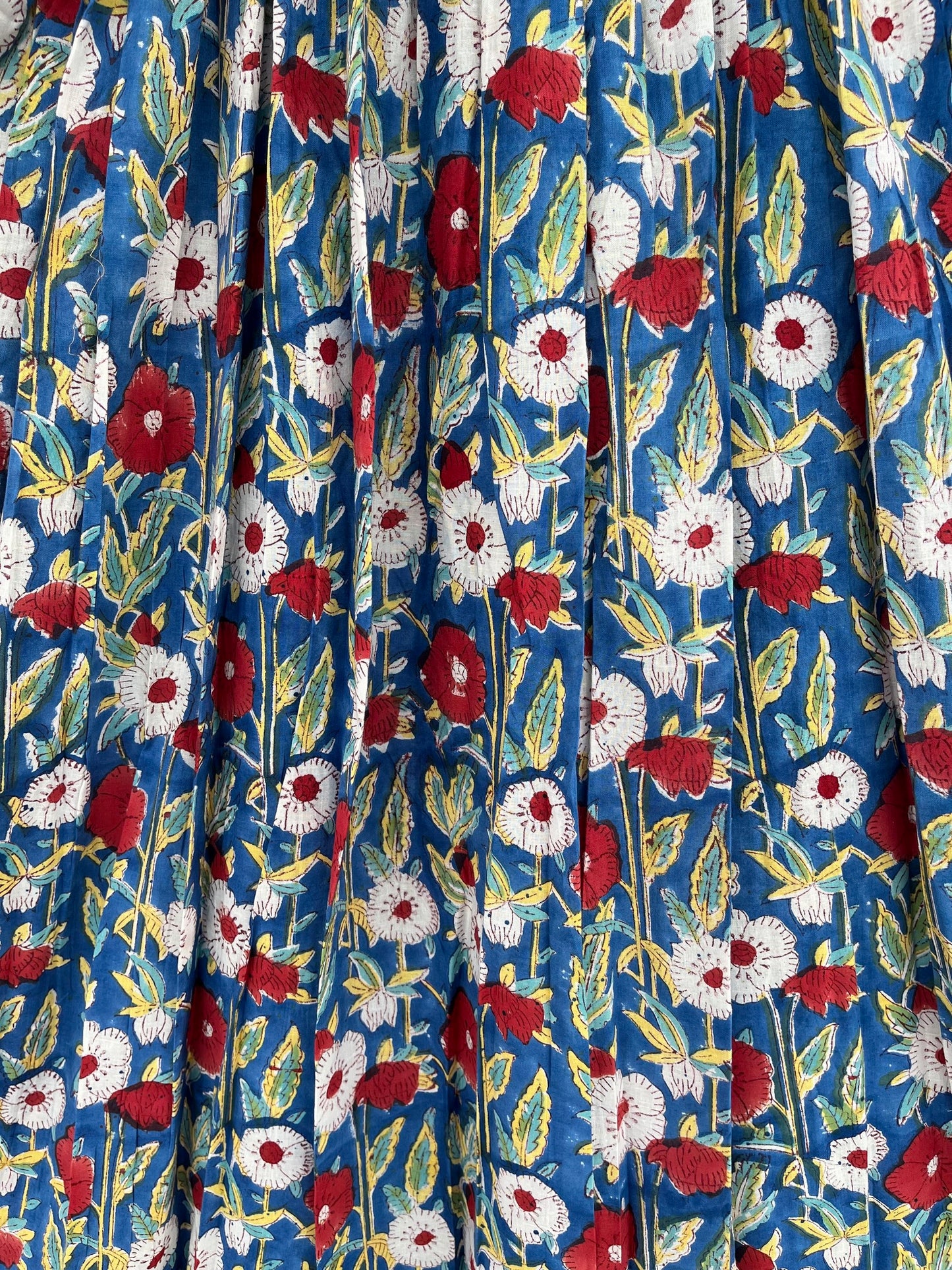Blue Floral Square Neck Cotton Maxi Summer Dress for Women