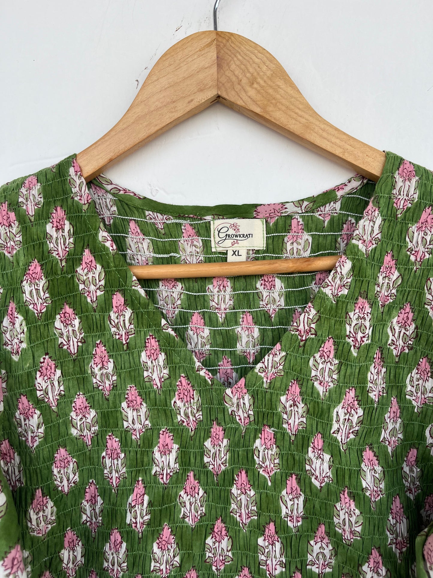 Green Floral Comfy Fit Long Maxi | V Neck Shirred Bodice Summer Dress