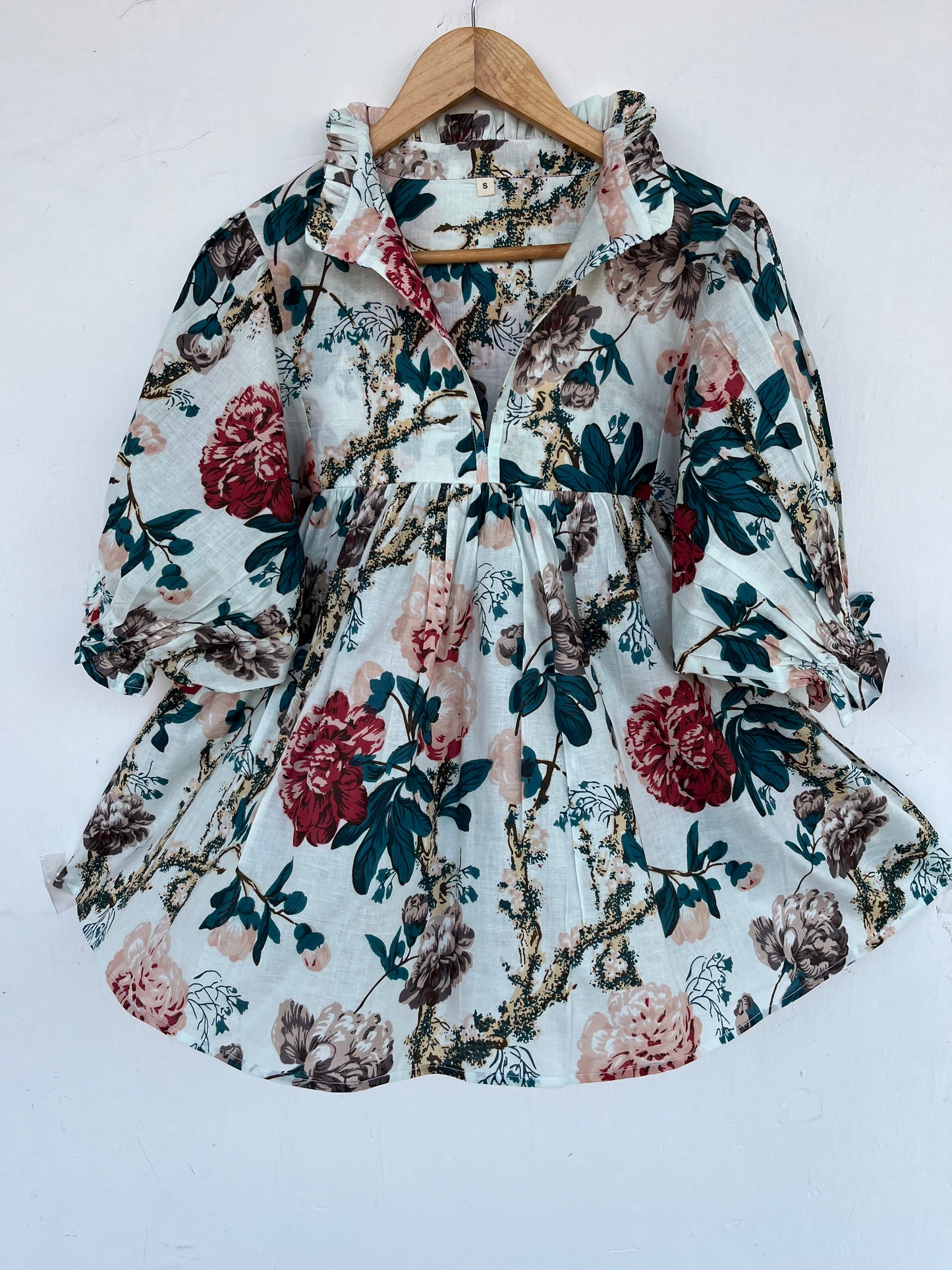 Floral Cotton Babydoll Summer Blouse | Boho Short Sleeve White Top