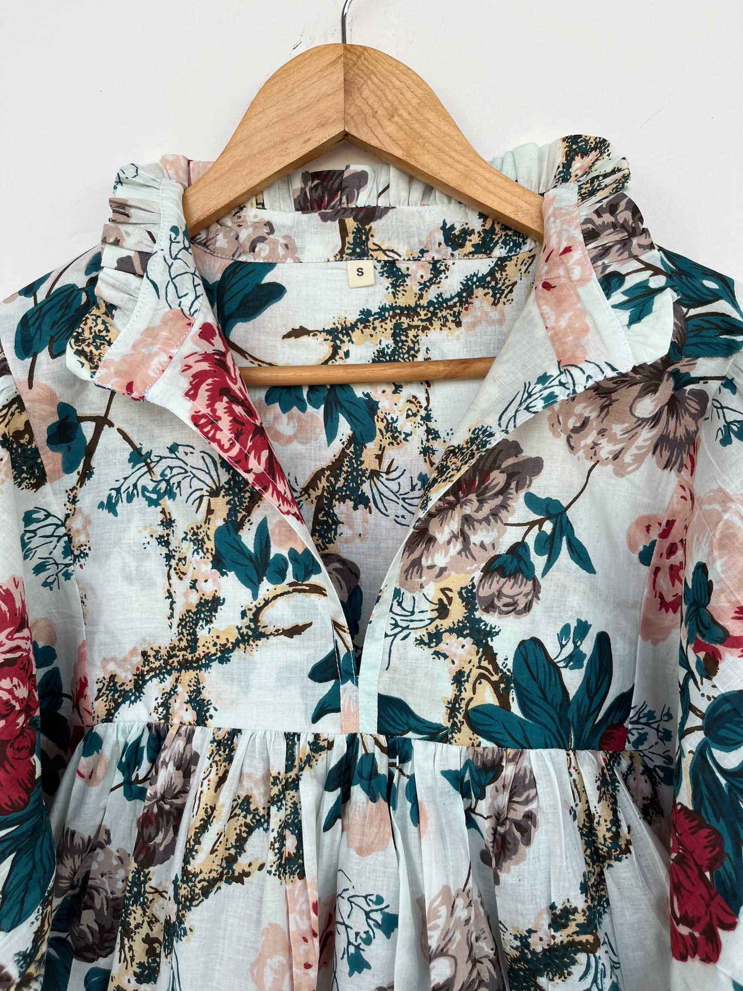 Floral Cotton Babydoll Summer Blouse | Boho Short Sleeve White Top