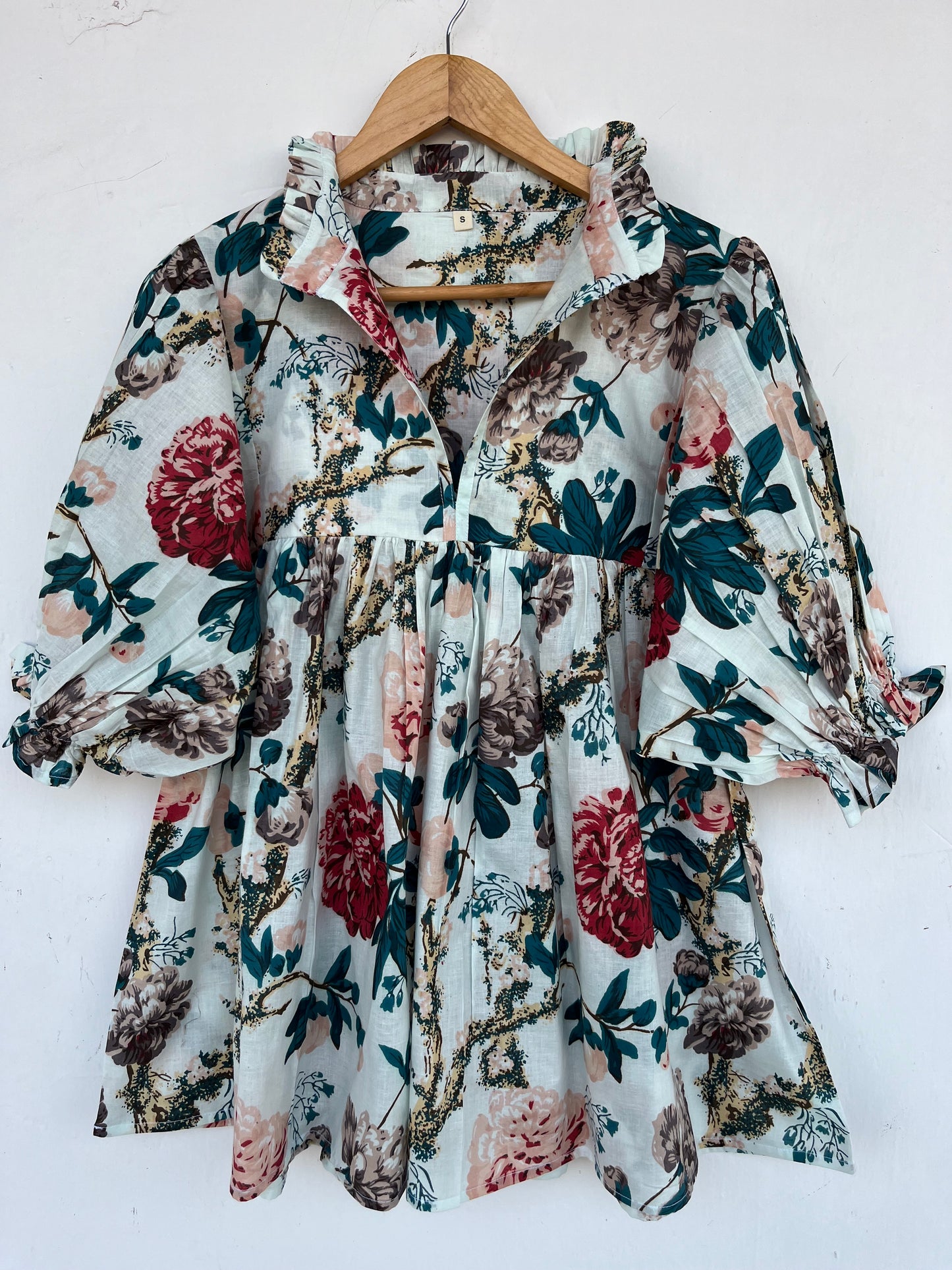 Floral Cotton Babydoll Summer Blouse | Boho Short Sleeve White Top