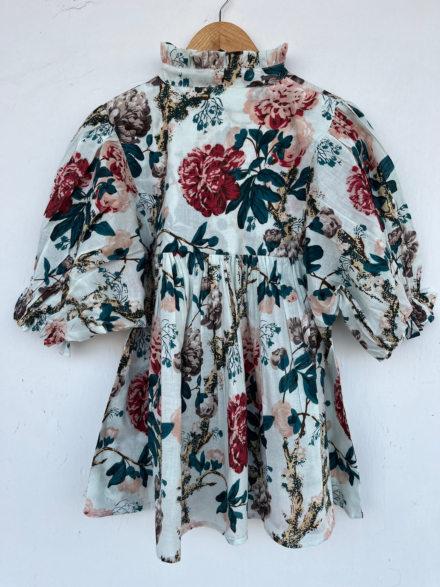 Floral Cotton Babydoll Summer Blouse | Boho Short Sleeve White Top