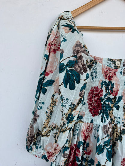 White Elegant Women Long Dress | Retro Style Shirred Dress | Lightweight Resort Wear