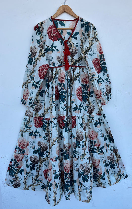 Cottagecore Long Sleeve Boho Floral Dress | Handmade Cotton Summer Dress