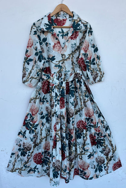 Vintage Inspired Belted Summer Dress | Floral Cotton Boho Vacation Dress for Women