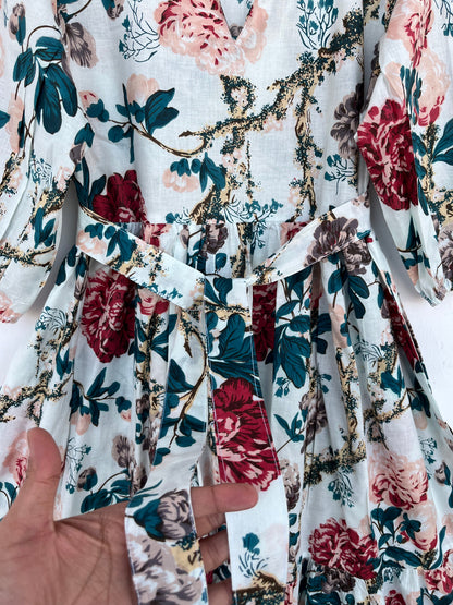 Vintage Inspired Belted Summer Dress | Floral Cotton Boho Vacation Dress for Women