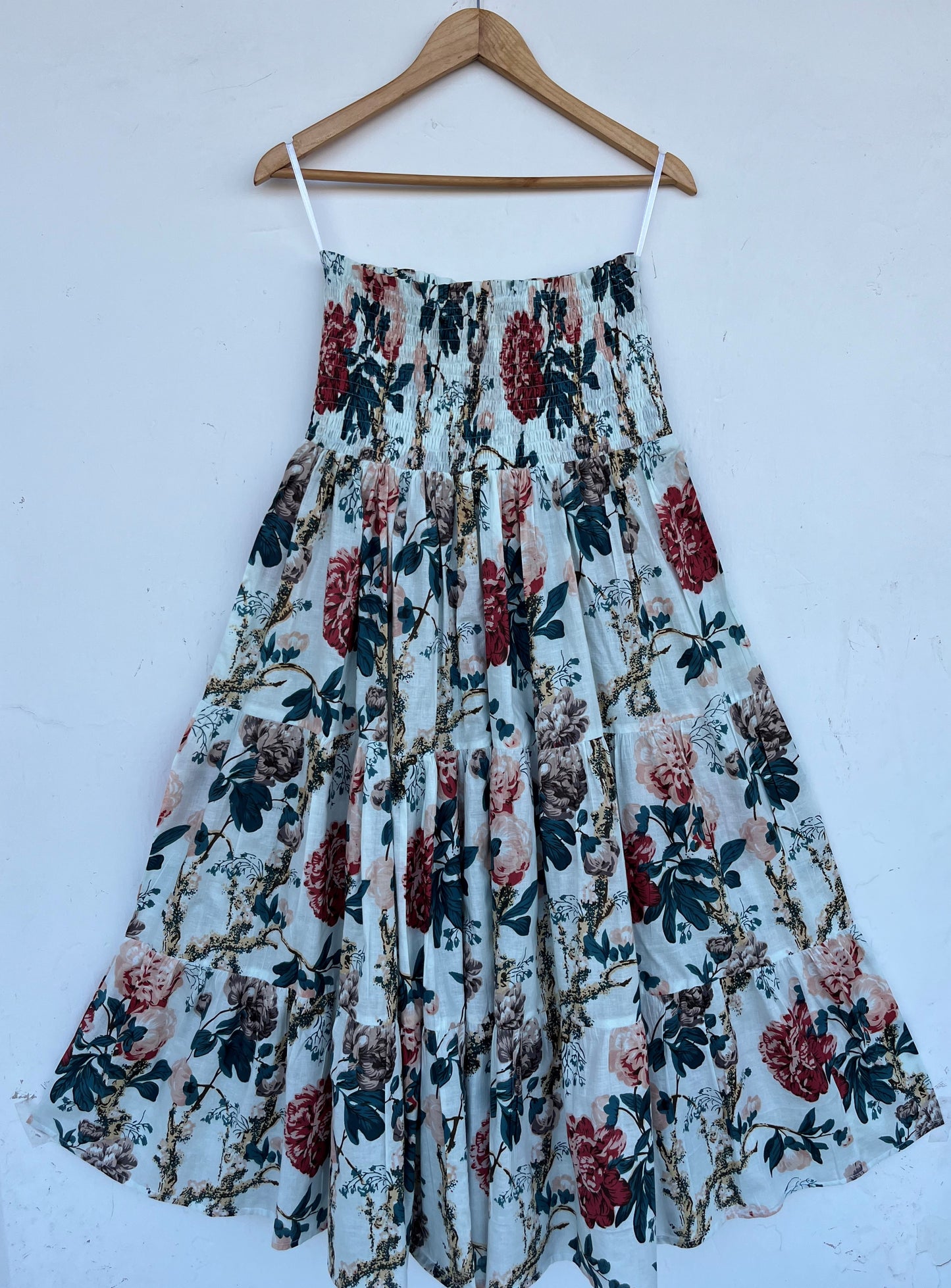 Smocked Waist A Line Floral Maxi Skirt | Breathable Cotton Gypsy Skirt