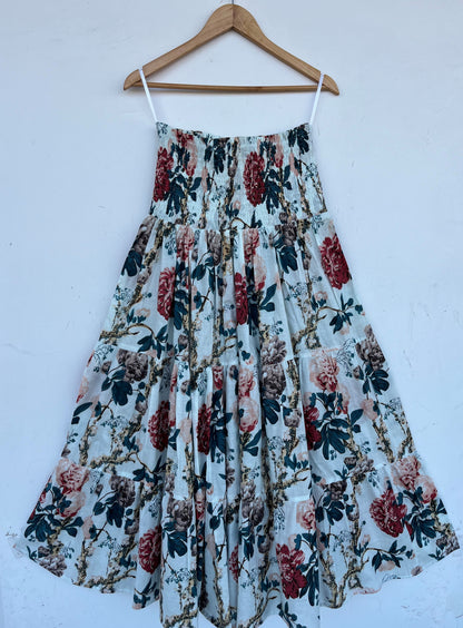 Smocked Waist A Line Floral Maxi Skirt | Breathable Cotton Gypsy Skirt